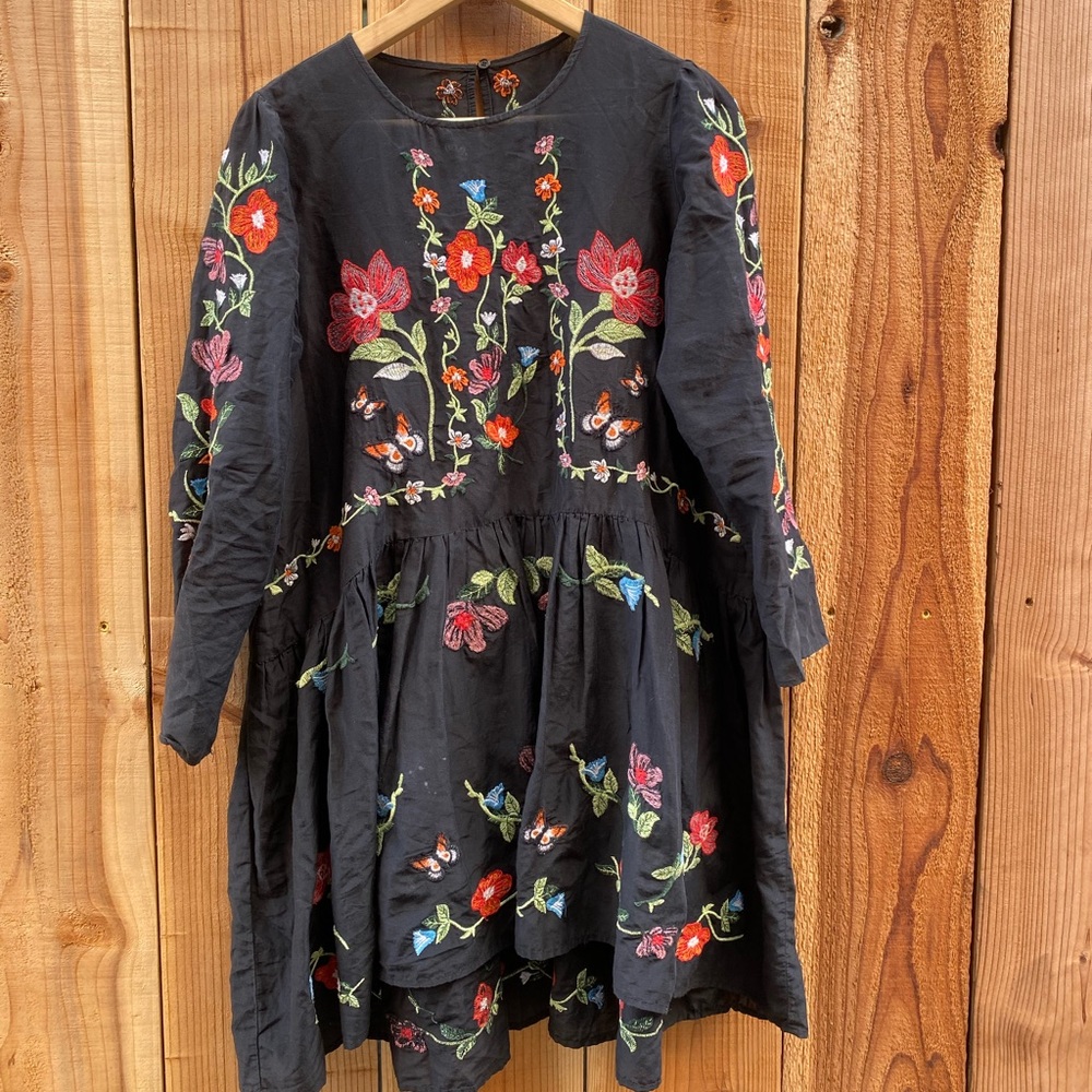 Zara Embroidered Floral Black Dress
